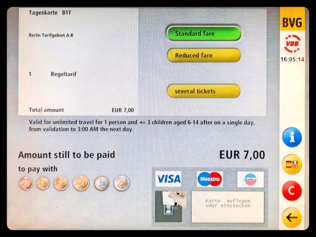 BVG自動券売機で決済の画面